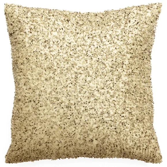 Sabira Collection Handmade Beaded Beige Throw Pillow Case - Picture 1 of 2